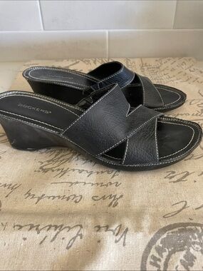 Black Leather Wedges